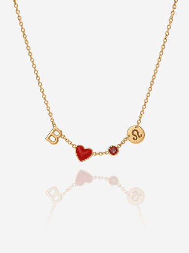 Collana con Iniziale a Forma di Cuore — Placcata Oro 18K - Riveous