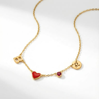 Collana con Iniziale a Forma di Cuore — Placcata Oro 18K - Riveous